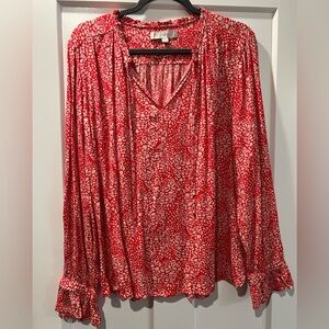 LOFT Red Floral Blouse